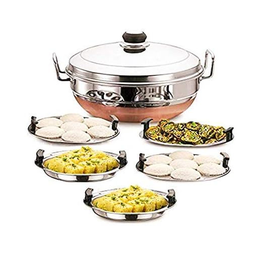 Sophronia Stainless Steel Idli Cooker Multi Kadai Steamer with Copper Bottom All-in-One Big Size 5 Plate 2 Idli | 2 Dhokla | 1 Patra | Momo's | 28.5 cm Dia