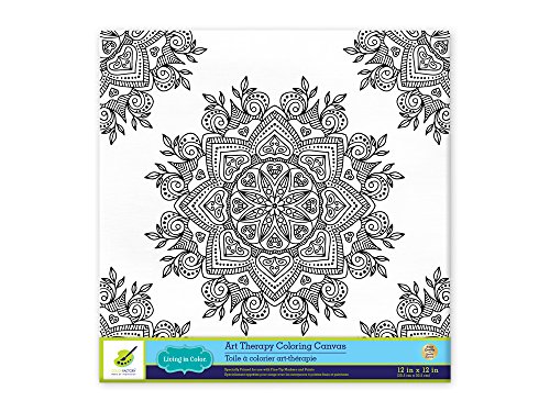 Living in Color Art Therapy Stretch Artist Canvas Primed, 12in x 12in, Color your own beautiful design on Canvas, Mandala