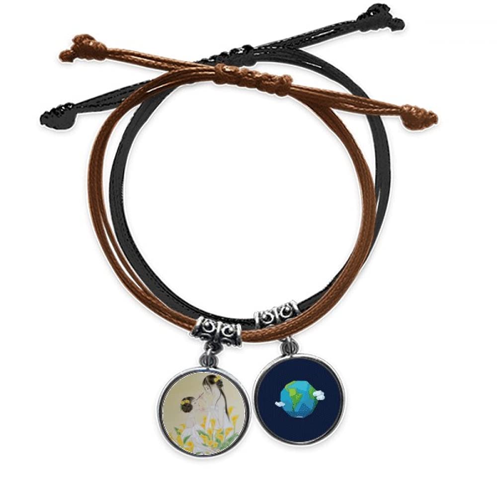 Pulsera de flor amarilla comoda de cuero tierra con cordon ajustable de mano 3