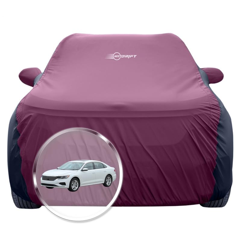 Image of NEODRIFT 'SuperTech' Car Cover for Volkswagen Passat (100% Water-Resistant, All Weather Protection, Tailored Fit, Multi-Layered & Breathable Fabric) (Colour: Maroon+Black)