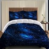 Funda nórdica Infantil para Cama 90 Estrellas y Planetas Microfibra 150x200 cm Azul Juego de Ropa de Cama con 2 Funda de Almohada