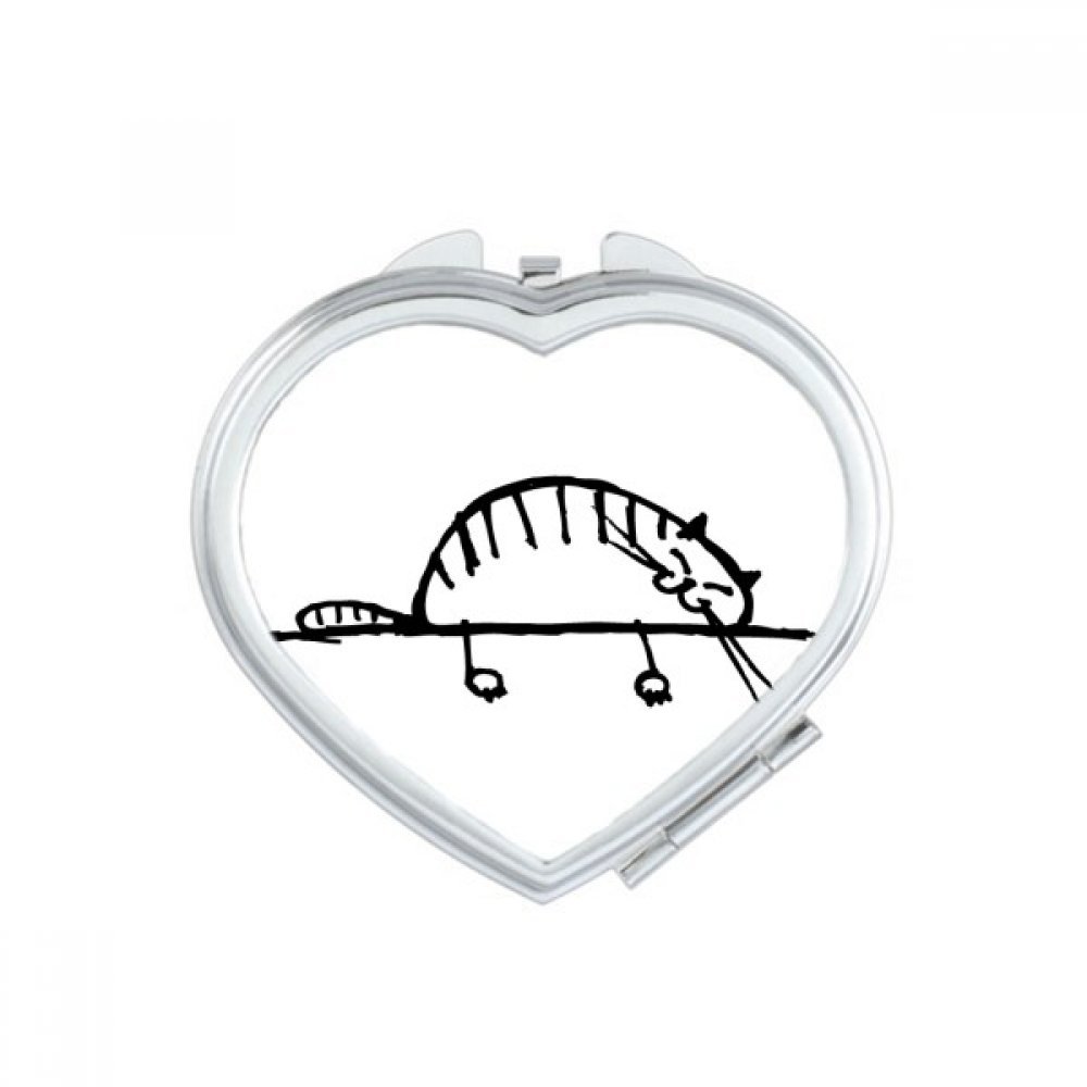 Miroir de maquillage compact chat couché ligne de coeur mignon miroir de poche multicolore