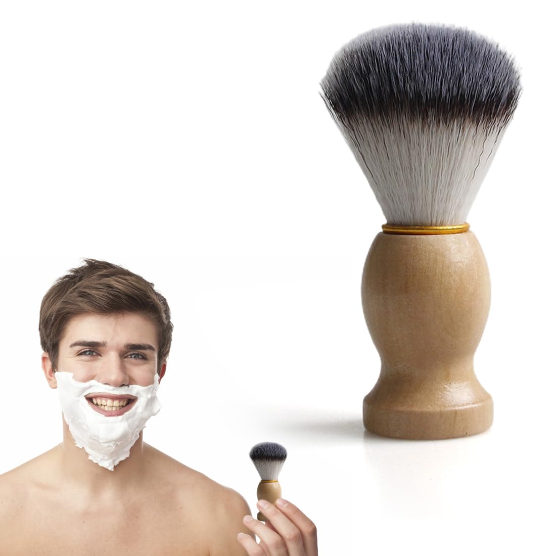 NHPY 1 artículo Brocha de afeitar de tejón de espuma de afeitar, brocha para barba con cerdas de tejón reales para crema de afeitar de espuma de jabón para hombres, peluquería/salón (color madera)