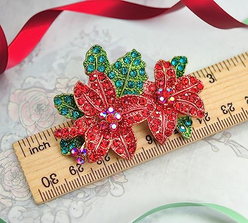 Gyn&Joy Poinsettia Red Crystal Rhinestone Christmas Star Flower Brooch Pin Gold-Tone Bz068 #TOP1