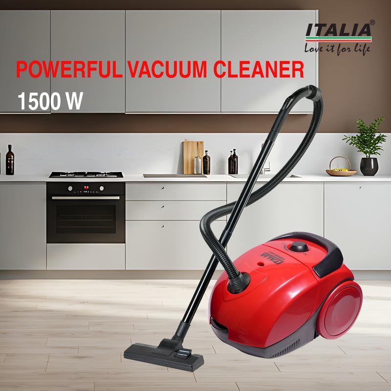 Image of ITALIA 1500W Canister Vacuum Cleaner | 1.5L Reusable Dust Bag & Bag-Full Indicator | Auto Cord Rewind | for Deep Cleaning of Home, Floors & Carpets