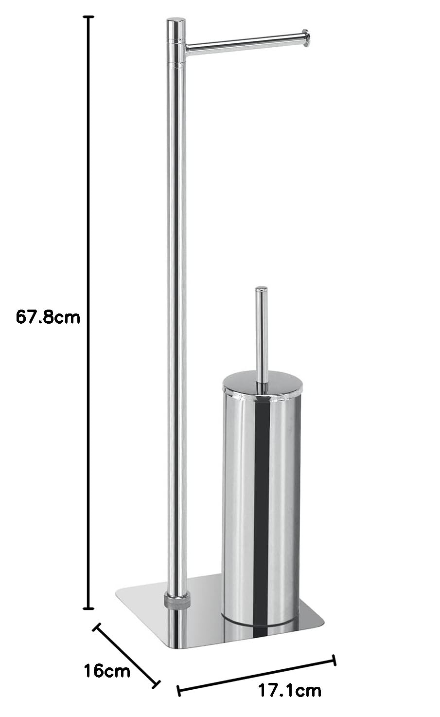 Gedy ARTU Escobillero y portarrollos para baño, Cromo, Acero Inoxidable, 16 x 17,1 x 66,7