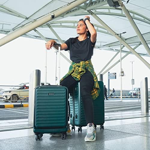 Image of THE ASSEMBLY Large Check in 28 Inches and Cabin Luggage 20 Inches Polycarbonate Premium Hardsided Suitcase Trolley (Forest Green) - Set of 2