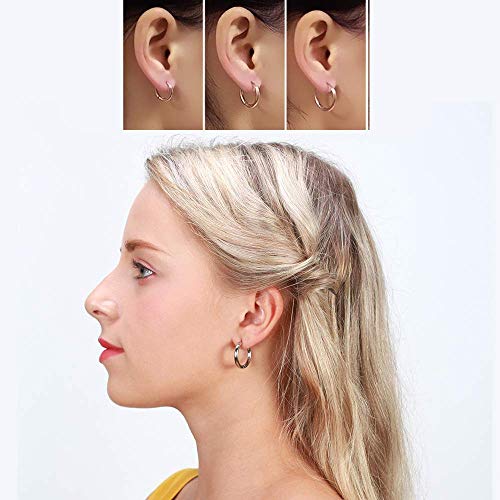 Image of 316L Surgical Stainless Steel Huggie Hoop Earrings 6mm 8mm 10mm 11mm 12mm 14mm Hypoallergenic Earrings Ring Cartilage Helix Lobes Hinge Sleep Earrings for Men Women