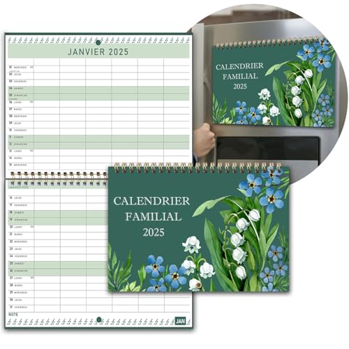 Qupuce Calendario familiare da parete/Frigo 2025 2026 (18 mesi) 32 x 22 cm, calendario magnetico Frigo Jan.2025 - Jui.2026, organizzatore per pianificazione familiare, pianificatore mensile, ufficio e