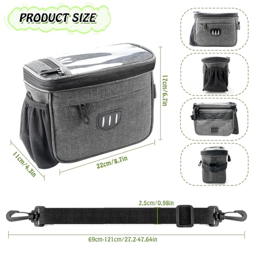 LPZMPZ Fahrradtasche Lenker Vorne 5L Lenkertasche Fahrrad Ebike Wasserdicht Lenkertaschen Bikepacking mit Handyhalterung, Touchscreen Und Abnehmbarer Schultergurt