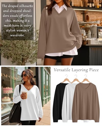 3 Pack Womens Oversized T Shirts Long Sleeve V Neck Cotton Basic Tops Loose Fit Workout Tees Fall Outfits4
