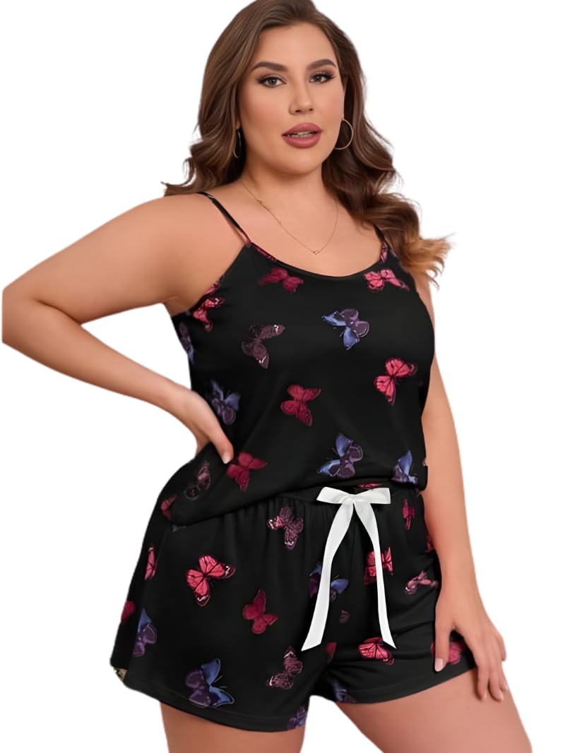 Women's Black Butterfly Print Satin Cami and Shorts Night Suit Set | Soft Sleeveless Sleepwear | Comfortable Lightweight Lounge Wear | Elegant Satin Pajama Set for Women-picture-54