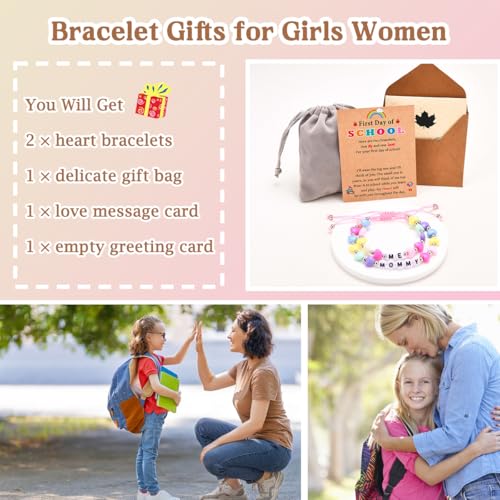 Image of Mommy and Me Matching Bracelets Set, First Day of School Kindergarten Preschool First Grade Gifts, Back to School Gifts for Daughter Girls
