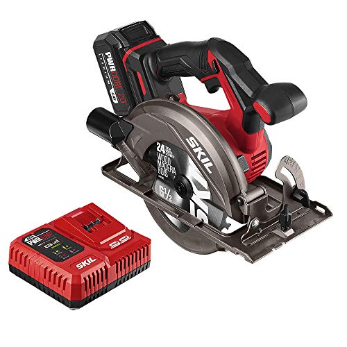 SKIL PWRCore 20 Brushless 20V 6-1/2 Inch Circular Saw, Includes 4.0Ah Lithium Battery and PWRJump Charger - CR541302
