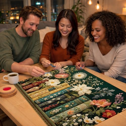 Rompecabezas para adultos de 1000 piezas - Vintage Páginas de libro con flores silvestres, puzzle desafiante con arte en alta definición, juego relajante para toda la familia miniatura 5