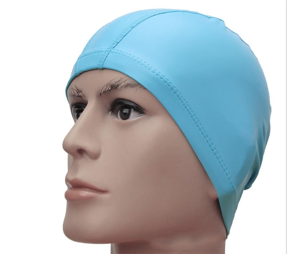HLTapa De Natación Del Agua Caliente Tapa Impermeable De La Protección De Oído Pu Cubrió El Sombrero Masculino Y Femenino Del Sombrero Largo Del Pelo Gorra De Natación Grande , Water Blue,water blue