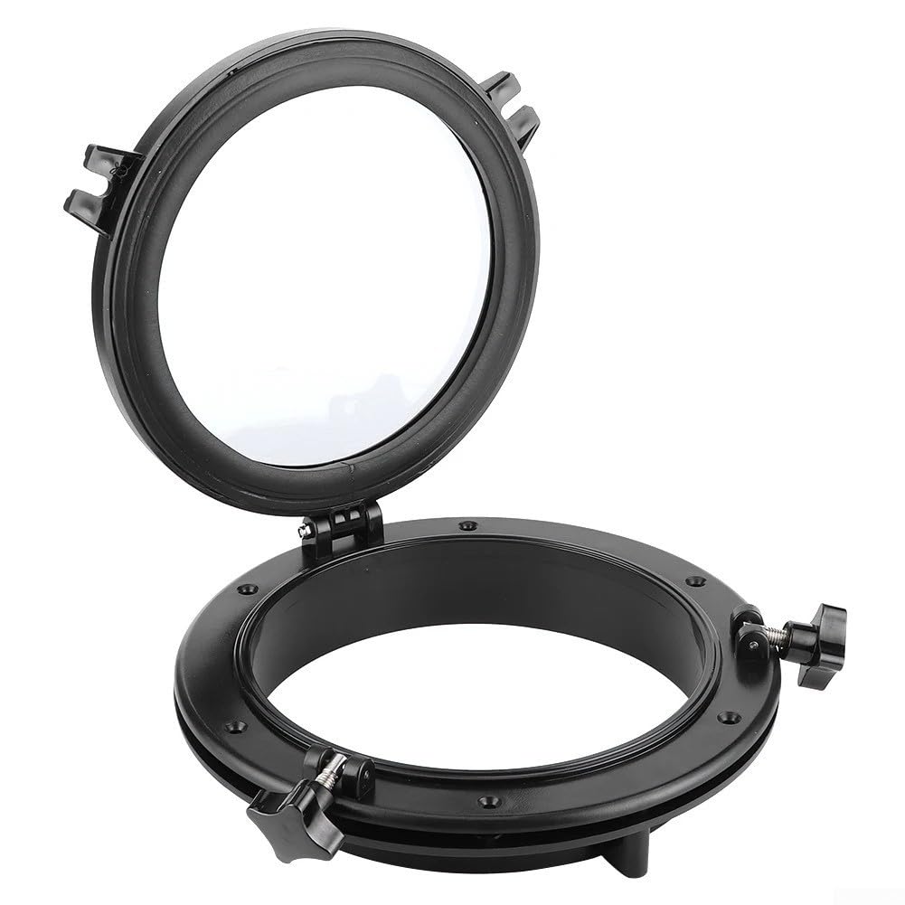 Hublot à ouverture ronde de 216/265 mm pour utilisation marine et camping-car avec verre trempé, ABS résistant aux UV et matériel en acier inoxydable de haute qualité (216 mm)