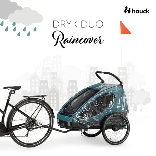 Hauck Regenschutz für Fahrradanhänger, Buggy Dryk Duo Raincover, Passgenau, Klettverschluss, Belüftungslöcher, Gute Luftzirkulation, Faltbar, Platzsparend Verstaubar, Einfache Handhabung (Transparent)