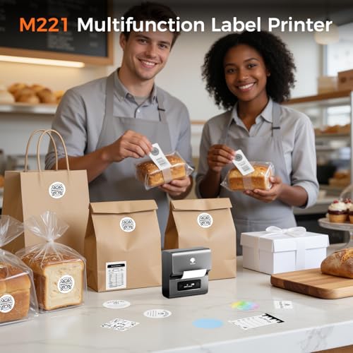 Image of Phomemo Label Makers- Barcode Label Printer M221 3 Inch Label Maker Bluetooth Thermal Printer for Small Business /Home Use, for Barcode, Address, Logo, Stickers, Compatible with Phone & PC, Gray