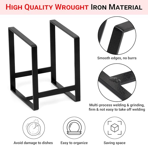 Image of Livzing 2Pcs Plate Stand - Plate Holders - Metal Plate Dish Organizer Drying Rack for Kitchen Cabinet & Countertop - Utensil Storage Stand for Plates, Lids, Cutting Boards, Bowl (Small & Large Black)