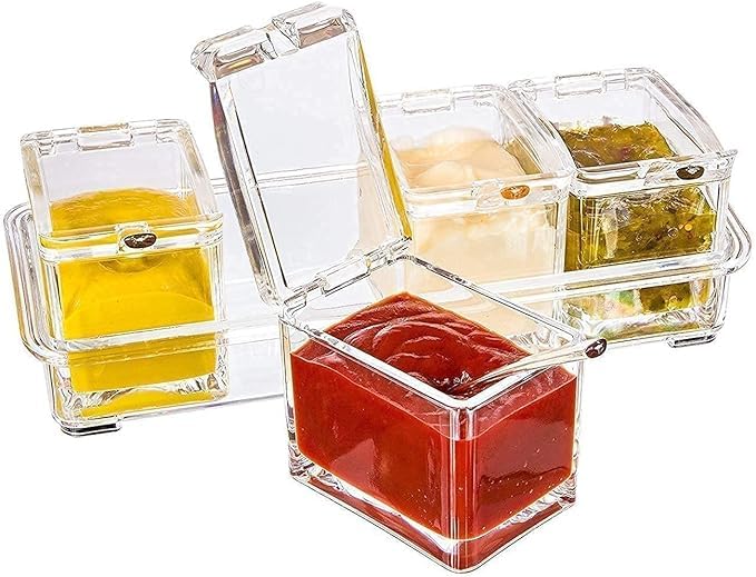 Acrylic Spice Rack, 4 Pieces Box with 4 Spoons, Kitchen Ware, Masala Container Seasoning Pepper Salt Spice Storage Cooking Tools, Unbreakable, Ideal for Home & Kitchen (A) 4