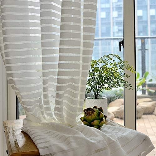 Modern Simple European Solid Straight Jacquard Gorgeous Style Sheer Curtains Voile Curtain Home Decoration Rod Pocket Drapes For Living Kids Baby Room Bedroom(1 Panel, W 100 x L 95 inch, White)