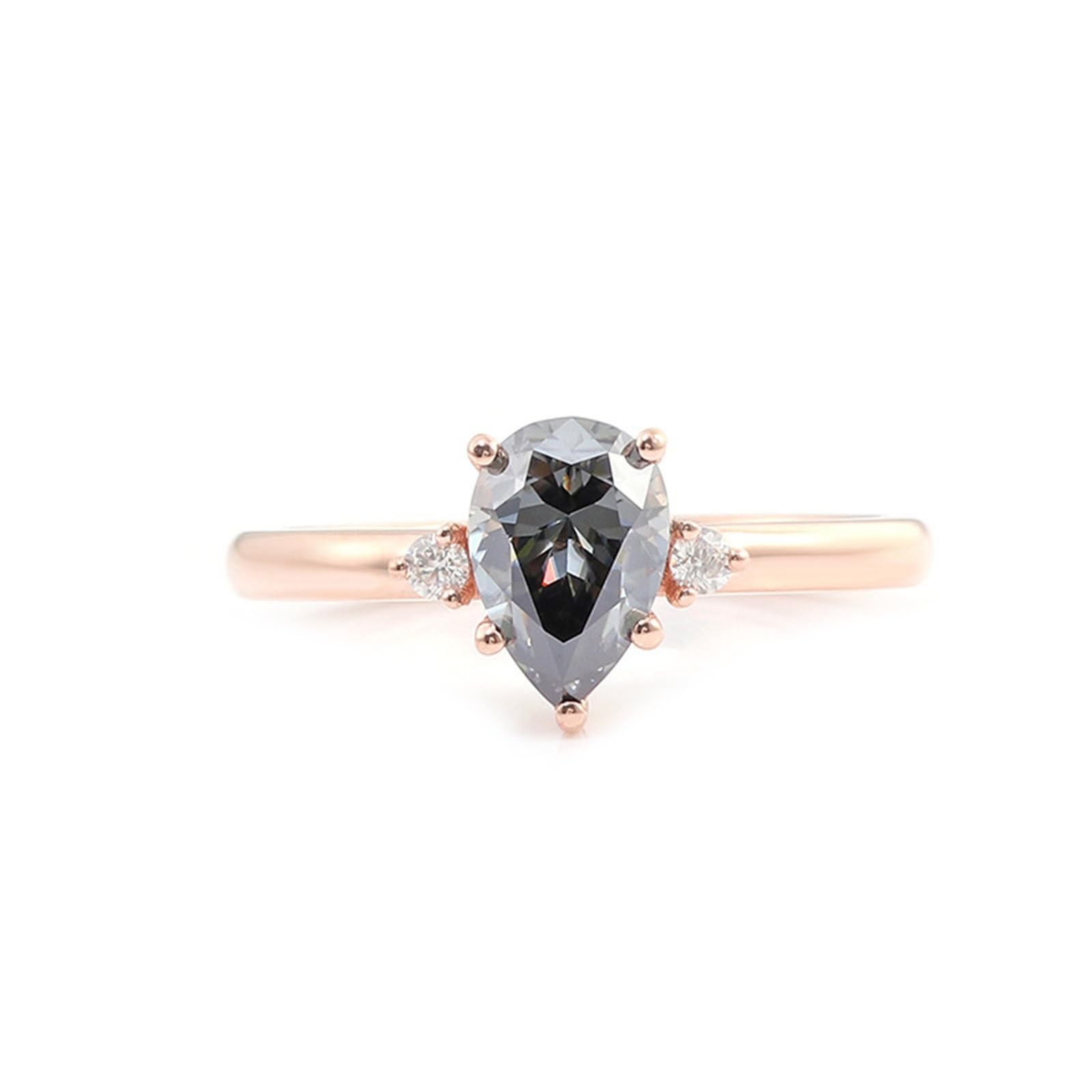 Anello da donna in oro rosa 750, 18 carati, anello di fidanzamento, solitario a goccia, con incisione, con moissanite 2 ct, per donna, misura 48 (15,3)
