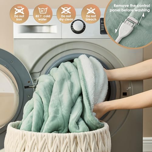 EHEYCIGA Heated Electric Blanket King Size - 9 Heating Levels, 10 Hours Auto Off, Soft Cozy Sherpa Washable Dual Control With Fast Heating, 90 x 100 Inches