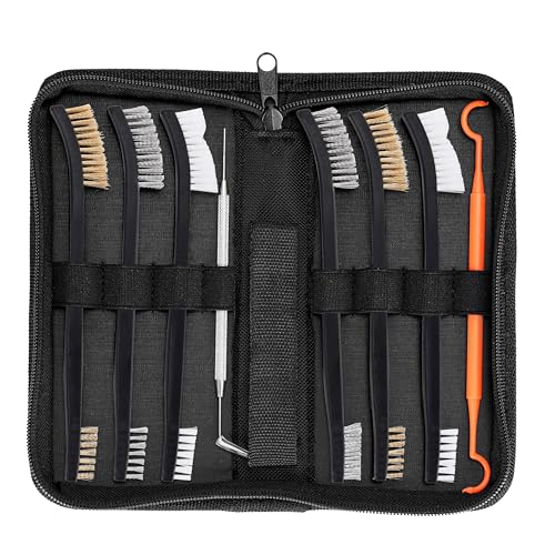 BOOSTEADY Gun Cleaning Brush & Hook Kit in Zippered Organizer Carry Case (8 Pieces) - Double End Brass Steel Nylon Bristle Brushes & Metal Polymer Hooks