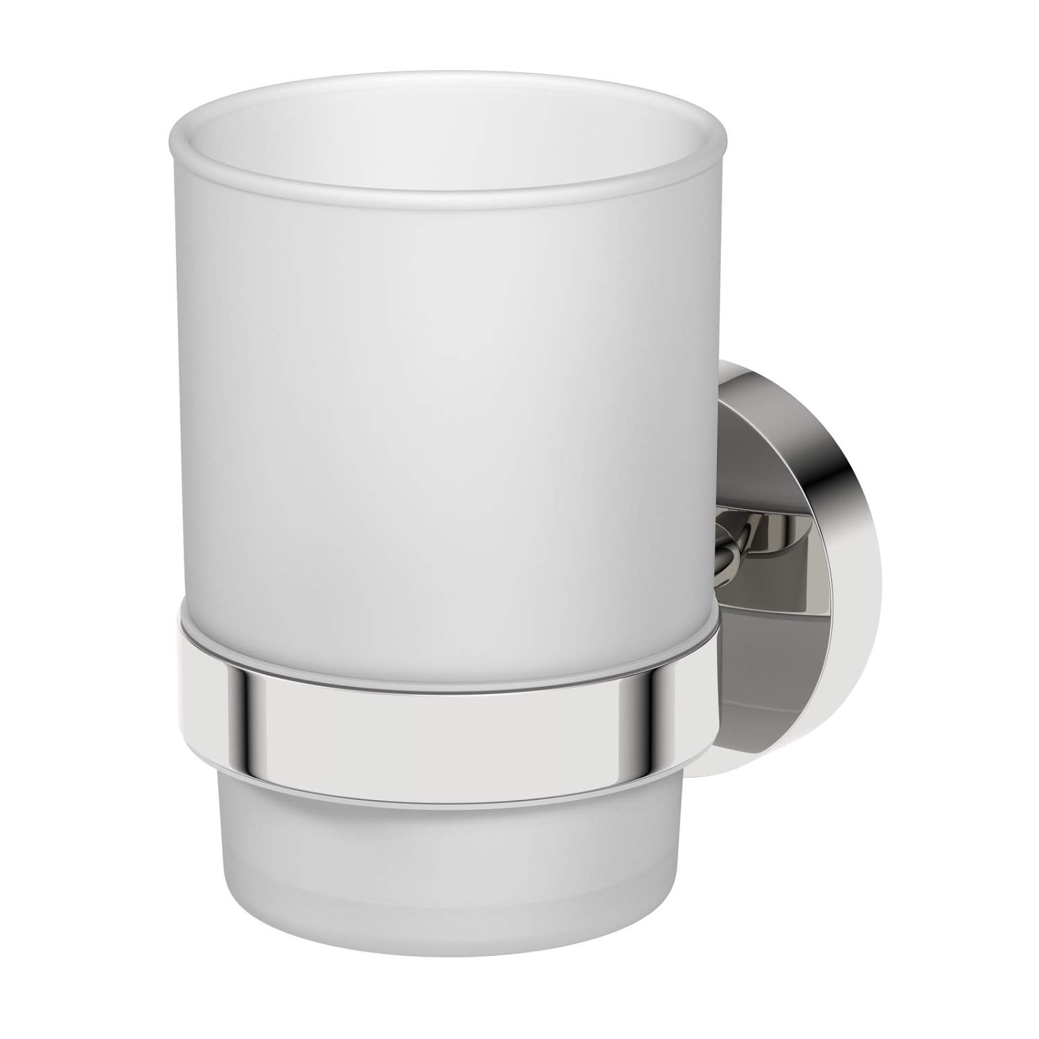 Wall Mounted Toothbrush Holder Frosted Glass Tumbler Cup Holder for Bathroom Lavatory Polished Chrome Wall Mount Concealed Fixings Screws or Adhesive Accessory