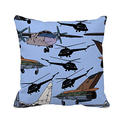 Awowee Throw Pillow Cover Navy Military Retro Airplanes and Helicopters Pattern Army Aerodynamic 20x20 Inches Pillowcase Home Decorative Square Pillow Case Cushion Cover