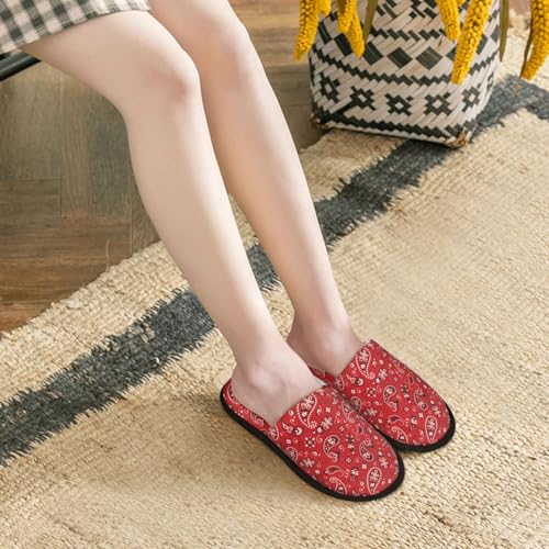 Red Paisley Floral Print Women'S Fuzzy Slip On Indoor Outdoor Winter House Slippers 6