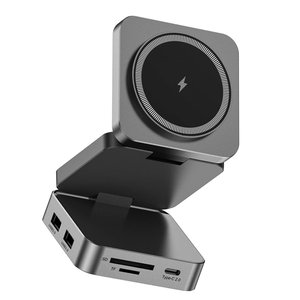 10 in 1 Docking Station in Lega di Alluminio con Ventosa Magnetica Hub di Ricarica Rapida Wireless Hub USB per Computer Esterno