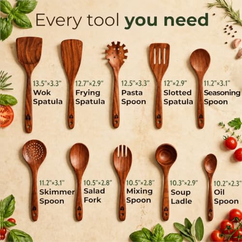Wooden Spoons for Cooking – 10 Pcs Non Toxic Teak Kitchen Utensils Set - image 3