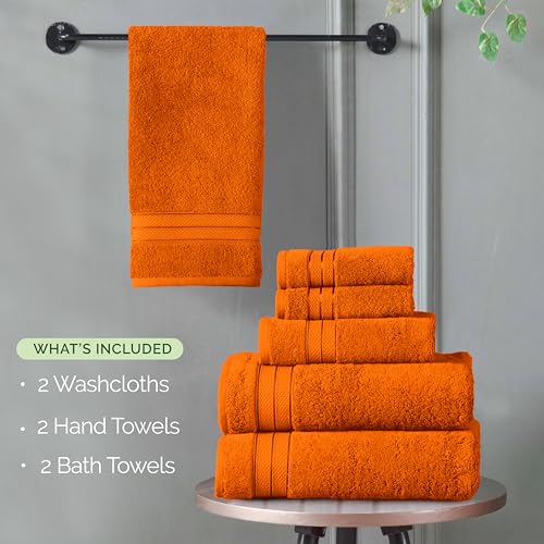 Image of Elegant Comfort Luxury 6-Piece Towel Set, Premium Soft 100% Turkish Cotton, Three Line Popcorn Design 2 Bath Towels, 2 Hand Towels and 2 Washcloths Towel Set-Quick-Drying and Absorbent, Vibrant Orange