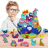 【5】 Regalos perfectos para niños: para los amantes de los dinosaurios, les encantará el juego de apilamiento de dinosaurios, un gran regalo para cumpleaños y días festivos, también estos bloques de construcción Dinosaur montessori se pueden usar como decoración de habitaciones para niños pequeños.