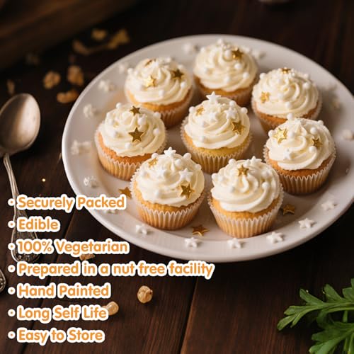 Image of Edible Star Sugar Sprinkles,Gold and White Mix Size,130g,Candy Star Sprinkle for Cake Decorations and Cupcake Toppers, Ice Cream,Wedding Party Decorations