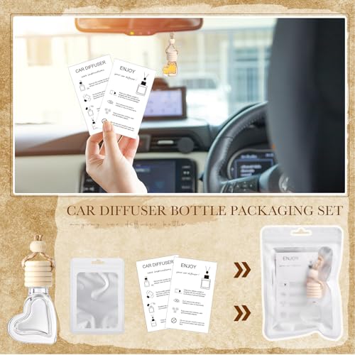Image of Boao 100 Sets Hanging Car Air Freshener Diffuser Bottles with Instruction Card and 4 x 6'' Resealable Holographic Bag for Empty Car Essential Oil Perfume Bottles Packaging (Heart)