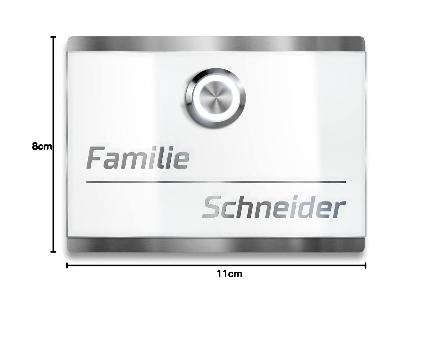 Metzler Edelstahl Türklingel in weiß - Grundplatte aus V2A Edelstahl inkl. Gravur - LED-Klingeltaster - Verkehrsweiß RAL 9016 - Größe: 11 x 8 cm