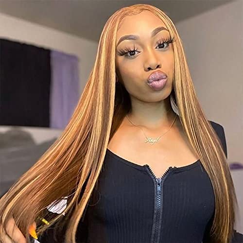 Image of ISEE Highlight Ombre Lace Front Wig Human Hair Straight Glueless Wig 18Inch