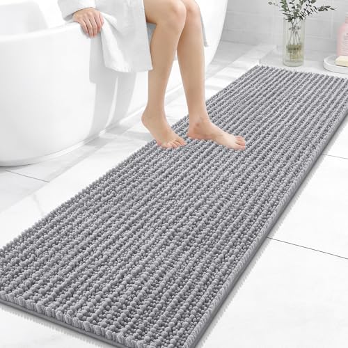 Image of OLANLY Long Bathroom Rugs Runner 59x20, Thick Soft and Absorbent Chenille Bath Mat, Non-Slip, Machine Washable Quick Dry Bath Rugs for Tub Shower Floor, Home Decor Accessories, Grey
