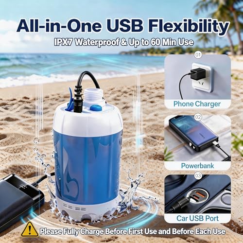 Bomba de ducha portátil para camping - cabezal de ducha recargable para exteriores, bomba de agua desde cubeta, ideal para camping, senderismo, viaje, lavado de autos y limpieza de mascotas miniatura 5