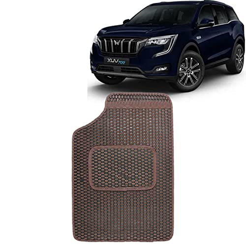 Image of Kingsway Dotted Design Car Floor Foot Mats Universal Fit for Mahindra XUV 700, Model Year : 2021 Onwards, Water and Dustproof, Color Brown, Set of 5 Pieces