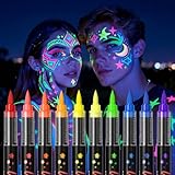 10-color glow-in-the-dark body painting, UV neon face paint brush, glow-in-the-dark face paint set, washable skin tattoo pen, Halloween party makeup (10 colors)