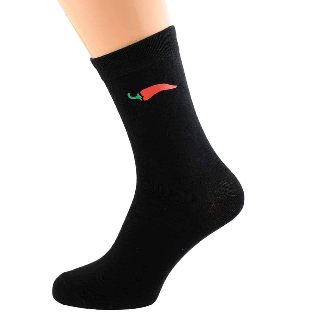 GIFTSEARCH Red Chilli Design Mens Black Socks (X6N155)