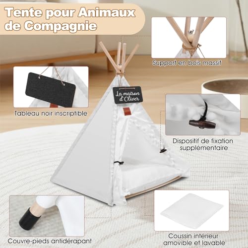 Haustierzelt, Tipi-Spielzelt für Tiere mit abnehmbarer Innenkissen, Innenhundehaus für Hunde/Katzen (Weiß, M)