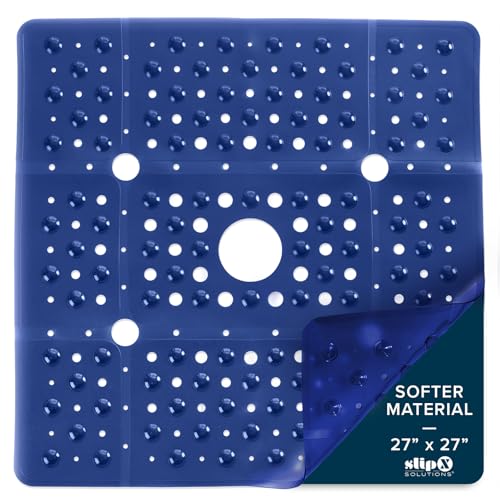 SlipX Solutions 27" Oversize Square Shower Mat, Non-Slip Mat for Elderly & Kids, 100+ Power Grip Suction Cups for Smooth Surfaces, Machine Washable, Navy SlipX Solutions 27" Oversize Square Shower Mat, Non-Slip Mat for Elderly & Kids, 100+ Power Grip Suction Cups for Smooth Surfaces, Machine Washable, Navy