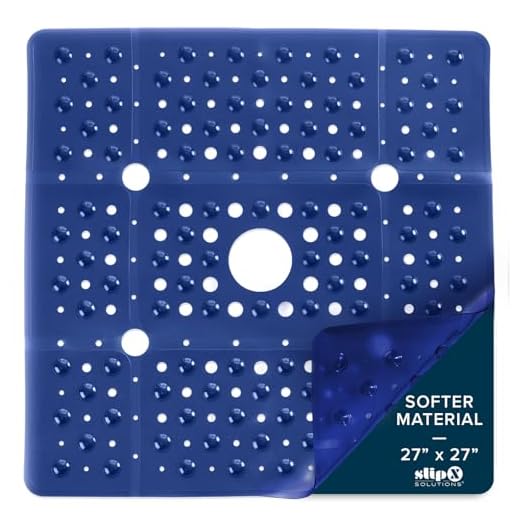 SlipX Solutions Extra Large Square Shower Mat, 27 x 27 Inches, Provides More Coverage & Non-Slip Traction (100 Suction Cups, Great Drainage, Navy Blue)