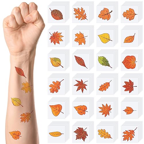 Nosiny 240 Pcs Fall Temporary Tattoos for Kids, Glitter Autumn Maple Leaves