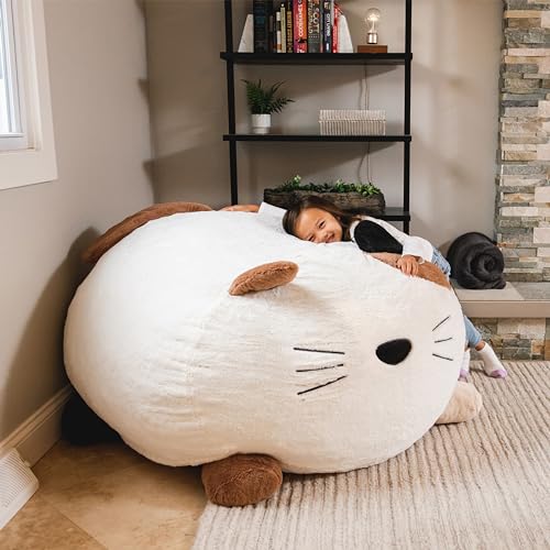 Image of Big Joe Wild Things Foam Filled Animal Bean Bag Chair with Removable Cover, Francesca Feline Snugglepuff, Soft Faux Fur, 4 feet Big